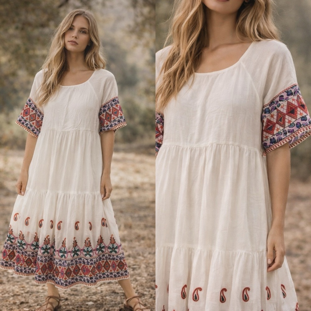RARE! Christy Dawn Embroidered White Maxi dress